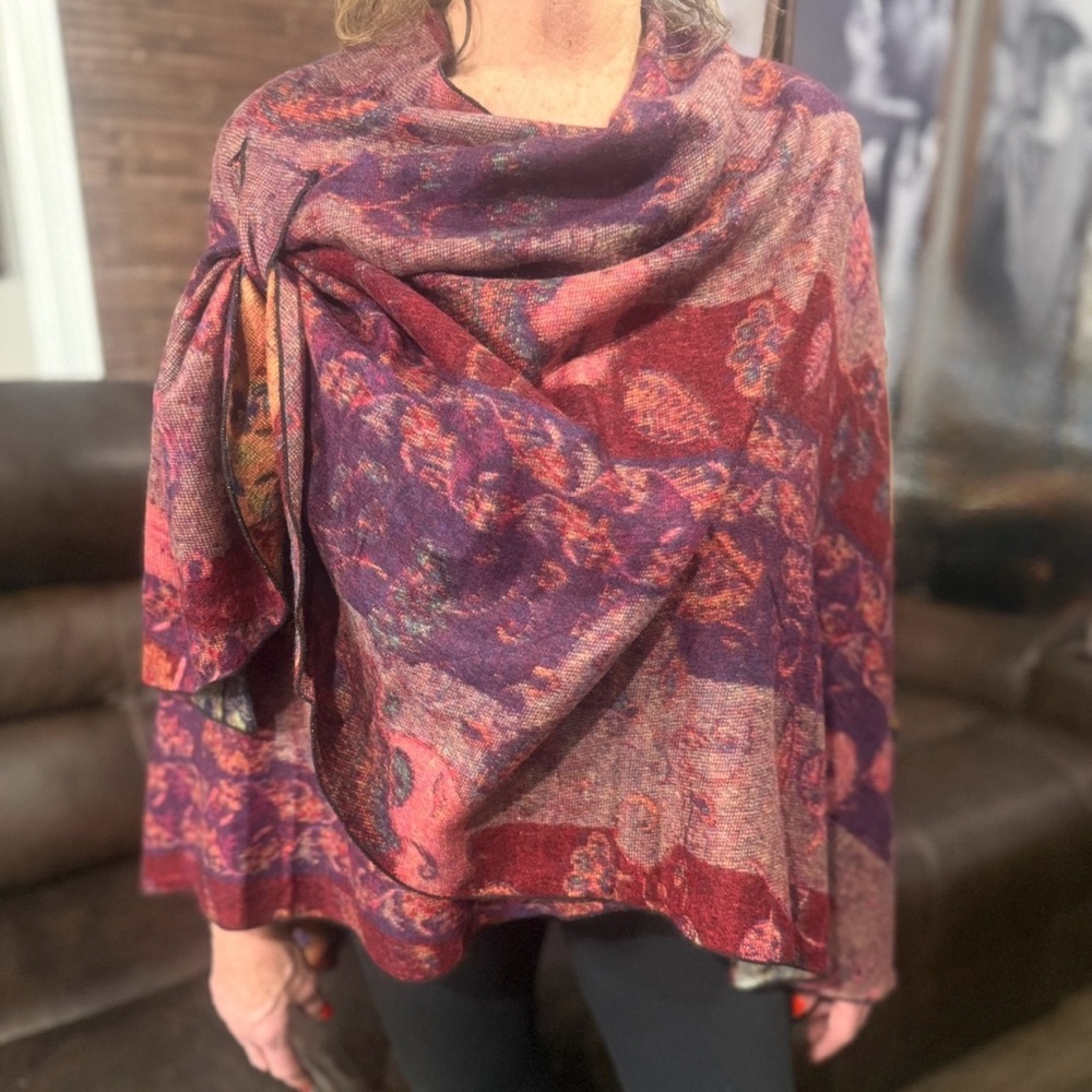 Rapti 100% Cashmere Reversible Paisley Wrap Shawl Scarf Boho Multicolor - Picture 2 of 9